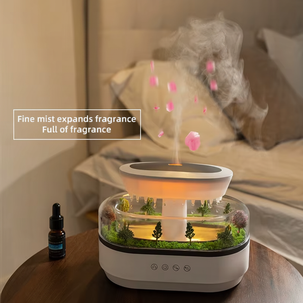 Raindrop Cloud diffuser fine mist fragrance bedroom scene